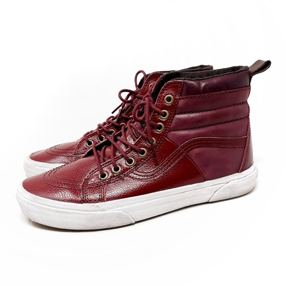 Vans Other - Vans Sk8-Hi High Top Leather Sneakers in Maroon Unisex Size M 8.5 W 10